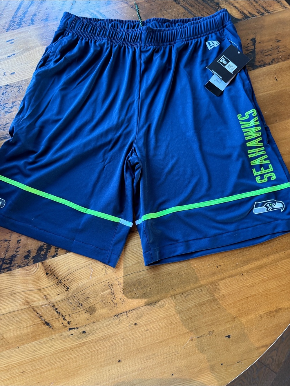 New Era Navy Seahawks Athletic Shorts with Neon Green Accents- large